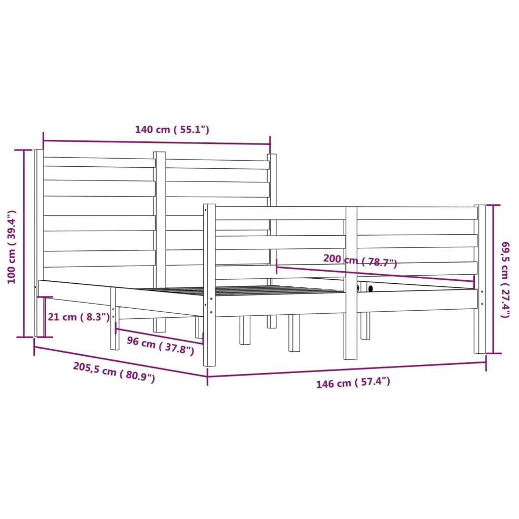 Πλαίσιο Κρεβατιού Γκρι 140x200 εκ. από Μασίφ Ξύλο Πεύκου