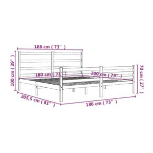 Πλαίσιο Κρεβατιού Μαύρο 180x200 εκ. Μασίφ Πεύκο 6FT Super King