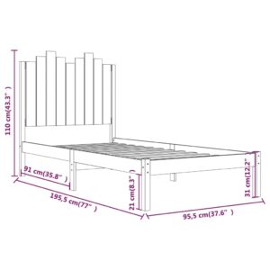 Πλαίσιο Κρεβατιού Μαύρο 90 x 190 εκ. Μασίφ Πεύκο 3FT Single