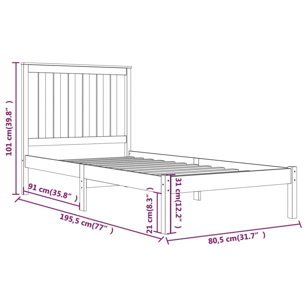 Πλαίσιο Κρεβατιού Γκρι 75x190 εκ. Μασίφ Πεύκο 2FT6 Small Single