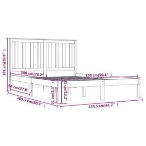 Πλαίσιο Κρεβατιού Γκρι 150x200 εκ. Μασίφ Πεύκο 5FT King Size