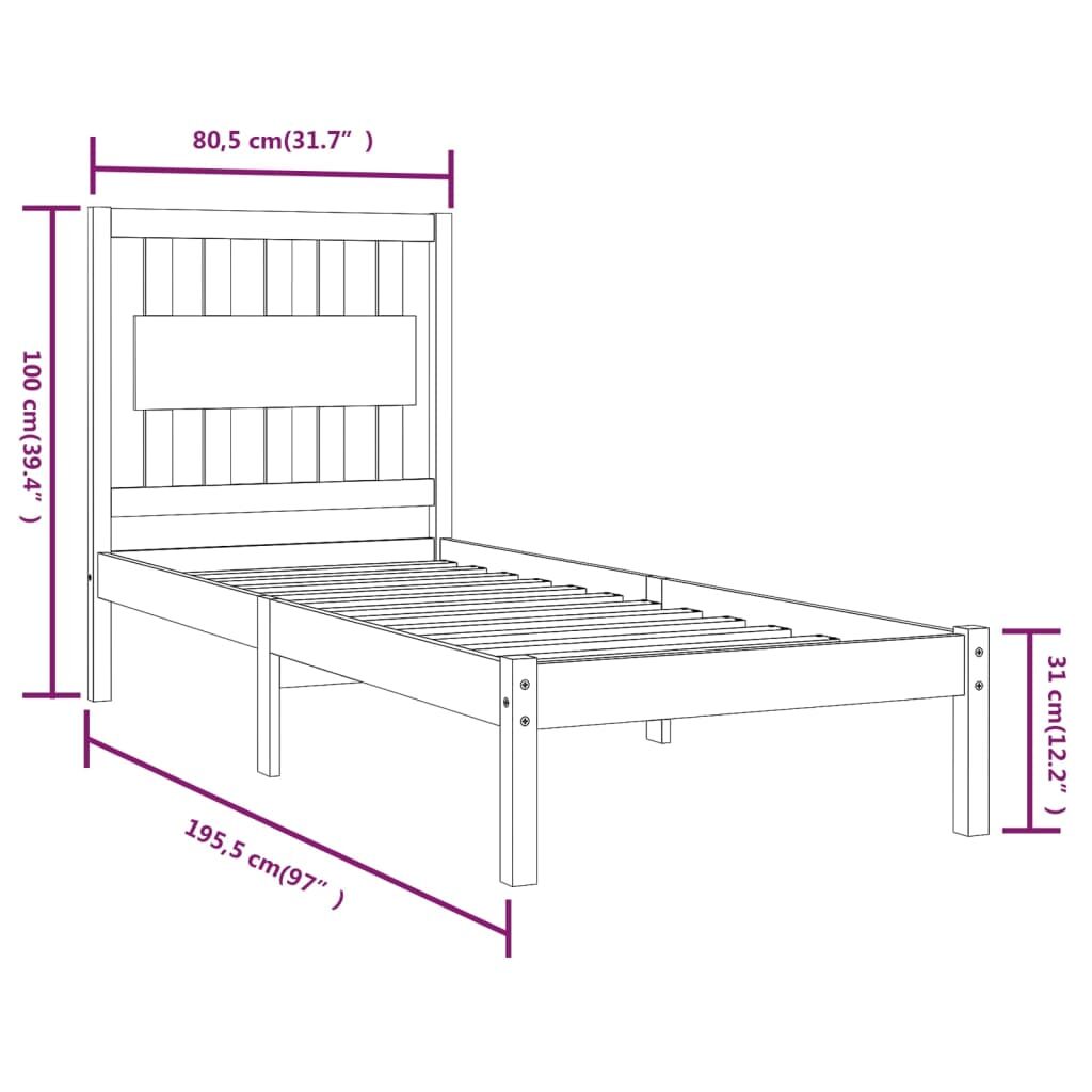 Πλαίσιο Κρεβατιού Γκρι 75x190 εκ. Μασίφ Πεύκο 2FT6 Small Single