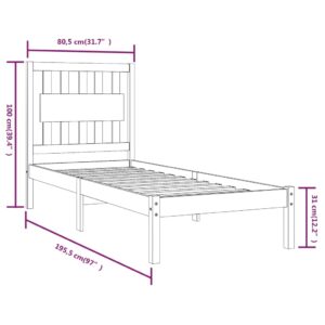 Πλαίσιο Κρεβατιού Γκρι 75x190 εκ. Μασίφ Πεύκο 2FT6 Small Single