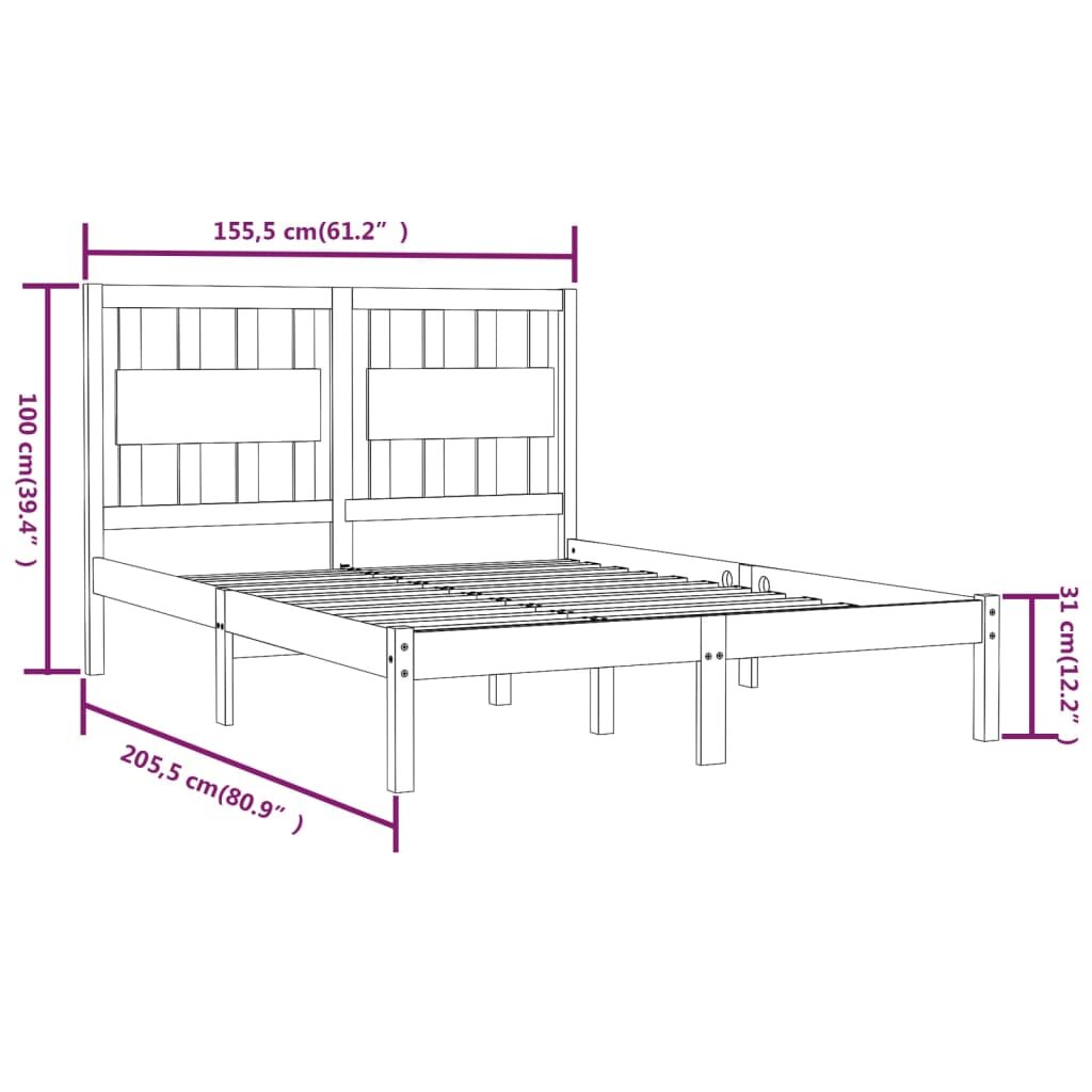 Πλαίσιο Κρεβατιού Γκρι 150x200 εκ. Μασίφ Πεύκο 5FT King Size