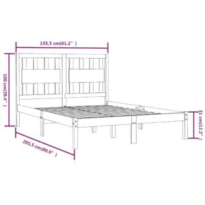 Πλαίσιο Κρεβατιού Γκρι 150x200 εκ. Μασίφ Πεύκο 5FT King Size