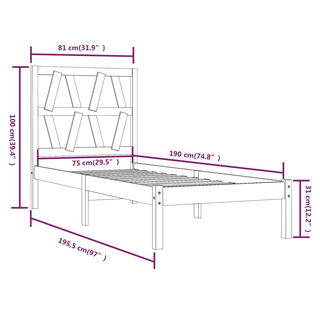 Πλαίσιο Κρεβατιού Γκρι 75x190 εκ. Μασίφ Πεύκο 2FT6 Small Single