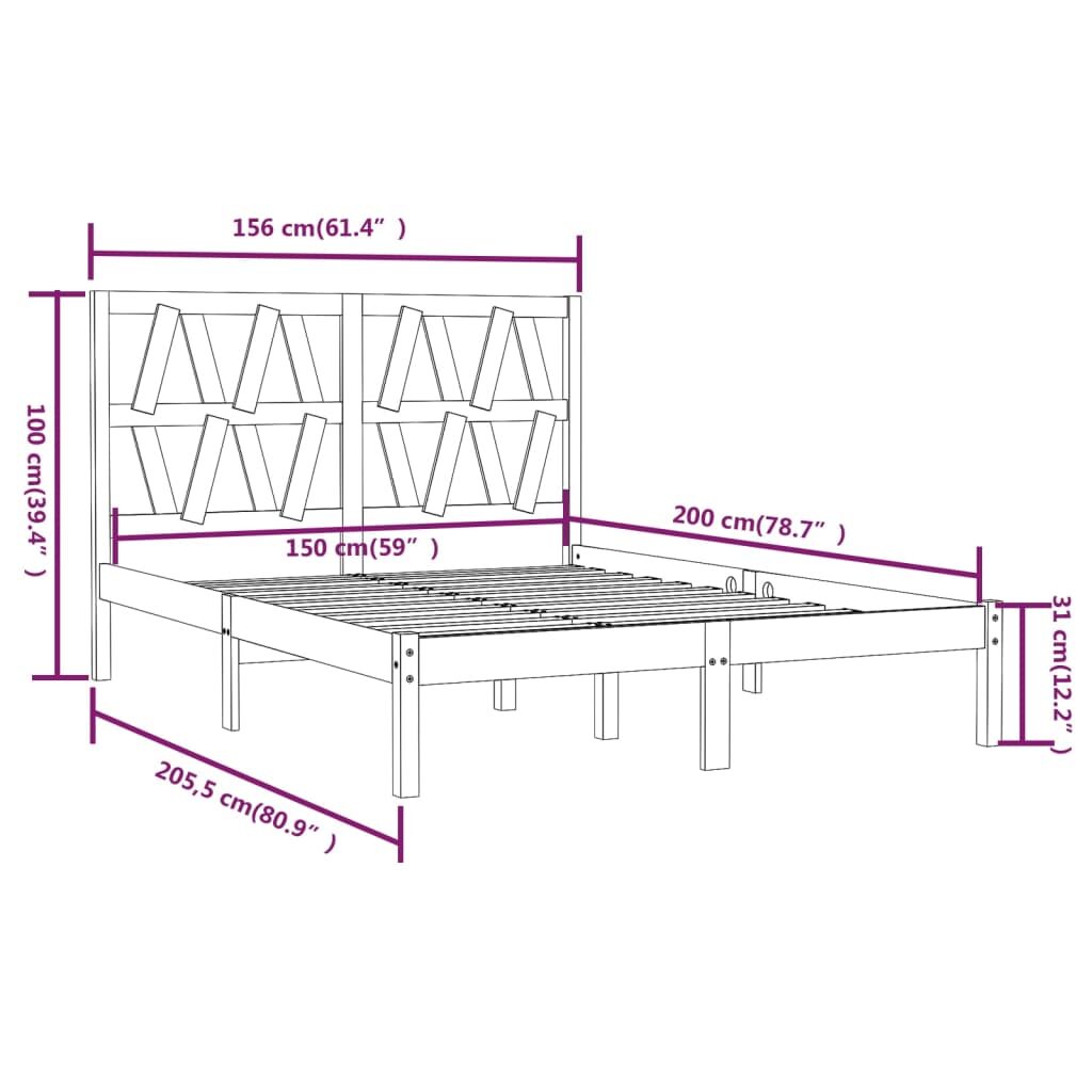 Πλαίσιο Κρεβατιού Γκρι 150x200 εκ. Μασίφ Πεύκο 5FT King Size