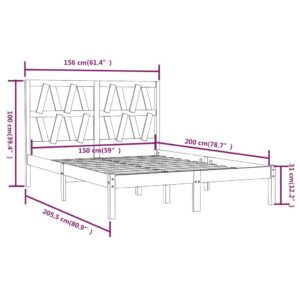 Πλαίσιο Κρεβατιού Γκρι 150x200 εκ. Μασίφ Πεύκο 5FT King Size