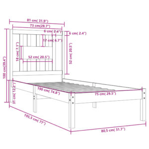 Πλαίσιο Κρεβατιού Γκρι 75x190 εκ. Μασίφ Ξύλο 2FT6 Small Single