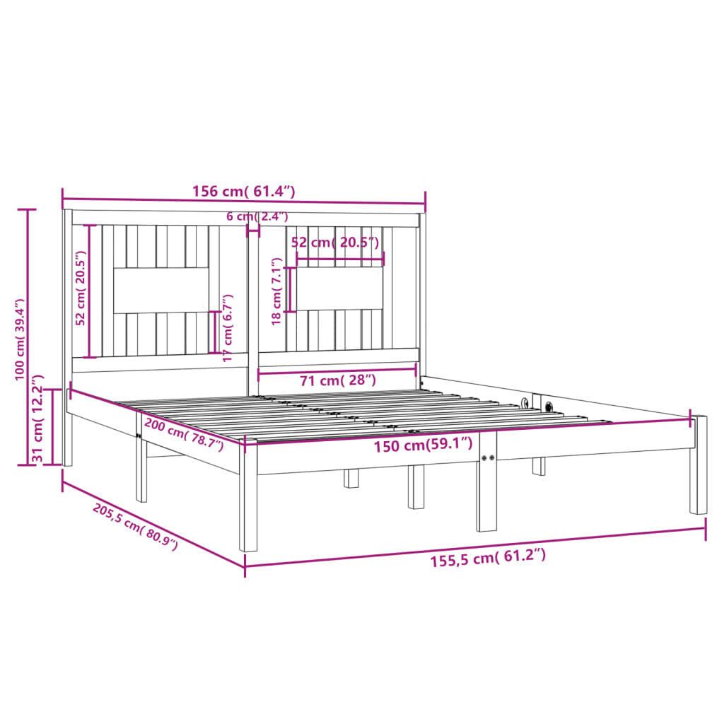 Πλαίσιο Κρεβατιού 150 x 200 εκ. από Μασίφ Ξύλο 5FT King Size