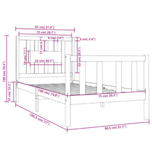 Πλαίσιο Κρεβατιού 75x190 εκ. από Μασίφ Ξύλο 2FT6 Small Single