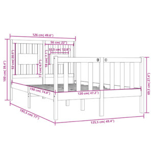 Πλαίσιο Κρεβατιού Γκρι 120x190 εκ. Μασίφ Ξύλο 4FT Small Double