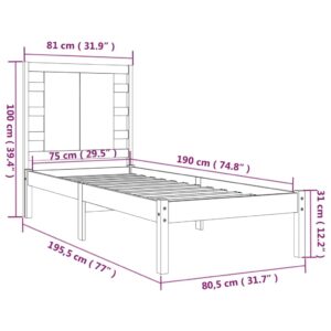 Πλαίσιο Κρεβατιού Γκρι 75x190 εκ. Μασίφ Ξύλο 2FT6 Small Single