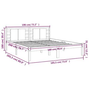 Πλαίσιο Κρεβατιού Γκρι 180 x 200 εκ Ξύλο Πεύκου 6FT Super King