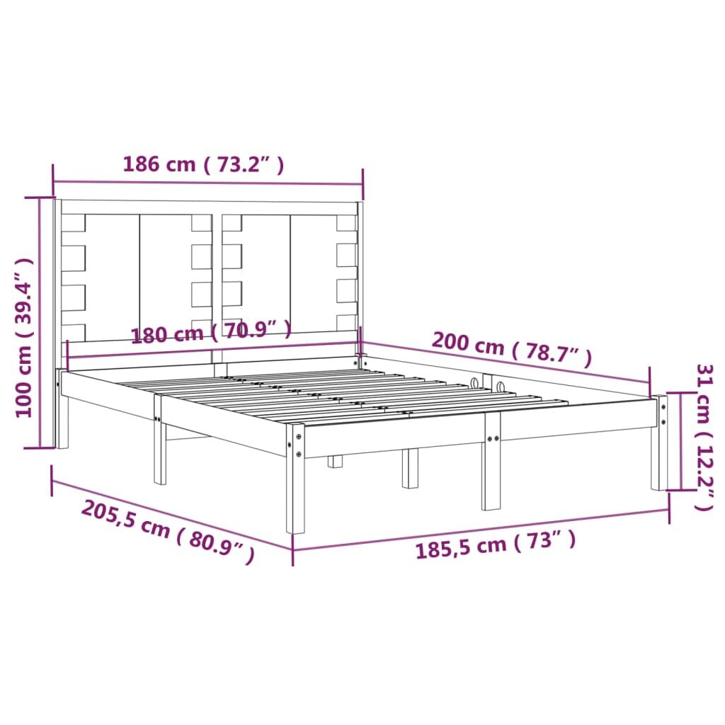 Πλαίσιο Κρεβατιού Μαύρο 180 x 200 εκ. Μασίφ Ξύλο 6FT Super King