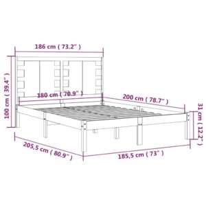 Πλαίσιο Κρεβατιού Μαύρο 180 x 200 εκ. Μασίφ Ξύλο 6FT Super King