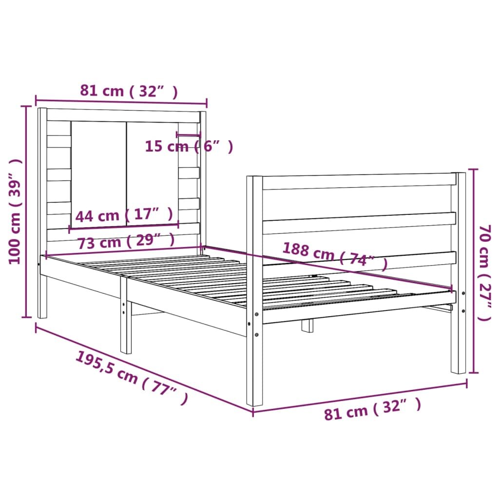 Πλαίσιο Κρεβατιού Γκρι 75x190 εκ. Μασίφ Πεύκο 2FT6 Small Single