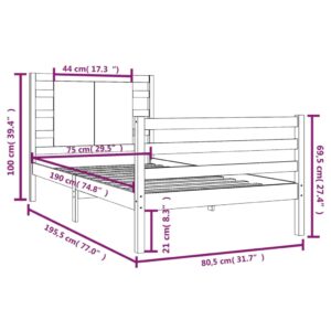 Πλαίσιο Κρεβατιού Μαύρο 75x190 εκ Μασίφ Πεύκο 2FT6 Small Single