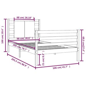 Πλαίσιο Κρεβατιού Μαύρο 100 x 200 εκ. από Μασίφ Ξύλο Πεύκου