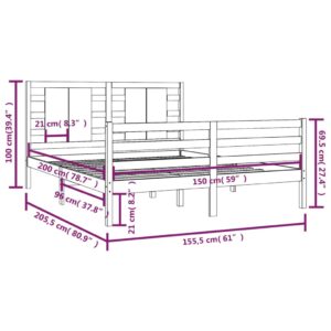 Πλαίσιο Κρεβατιού Μαύρο 150 x 200 εκ. Μασίφ Πεύκο 5FT King Size