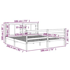 Πλαίσιο Κρεβατιού Γκρι 180 x 200 εκ Ξύλο Πεύκου 6FT Super King