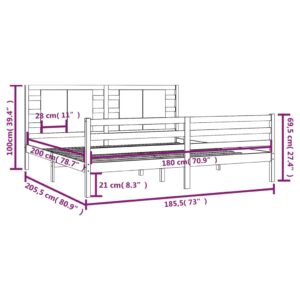 Πλαίσιο Κρεβατιού Μαύρο 180x200 εκ. Μασίφ Πεύκο 6FT Super King