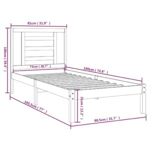 Πλαίσιο Κρεβατιού Γκρι 75x190 εκ. Μασίφ Ξύλο 2FT6 Small Single