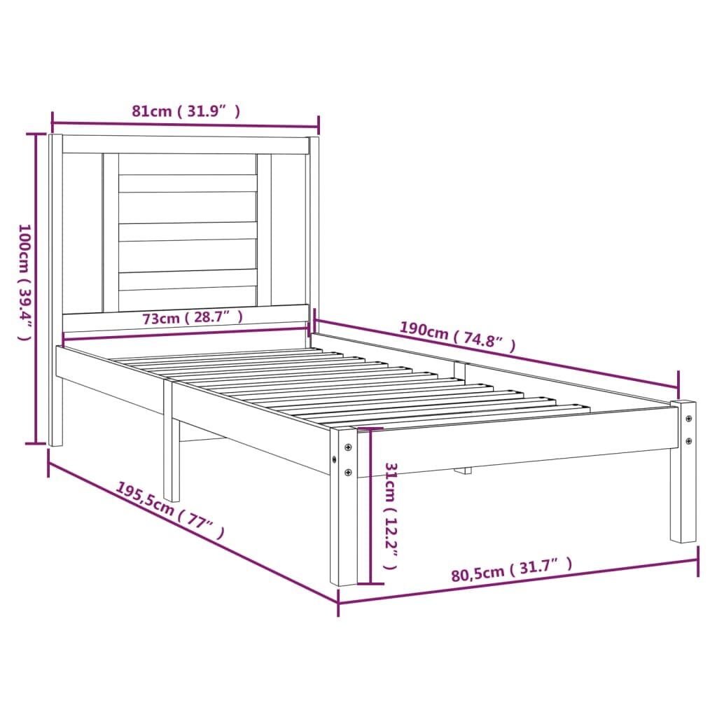 Πλαίσιο Κρεβατιού Μελί 75x190 εκ. Μασίφ Ξύλο 2FT6 Small Single