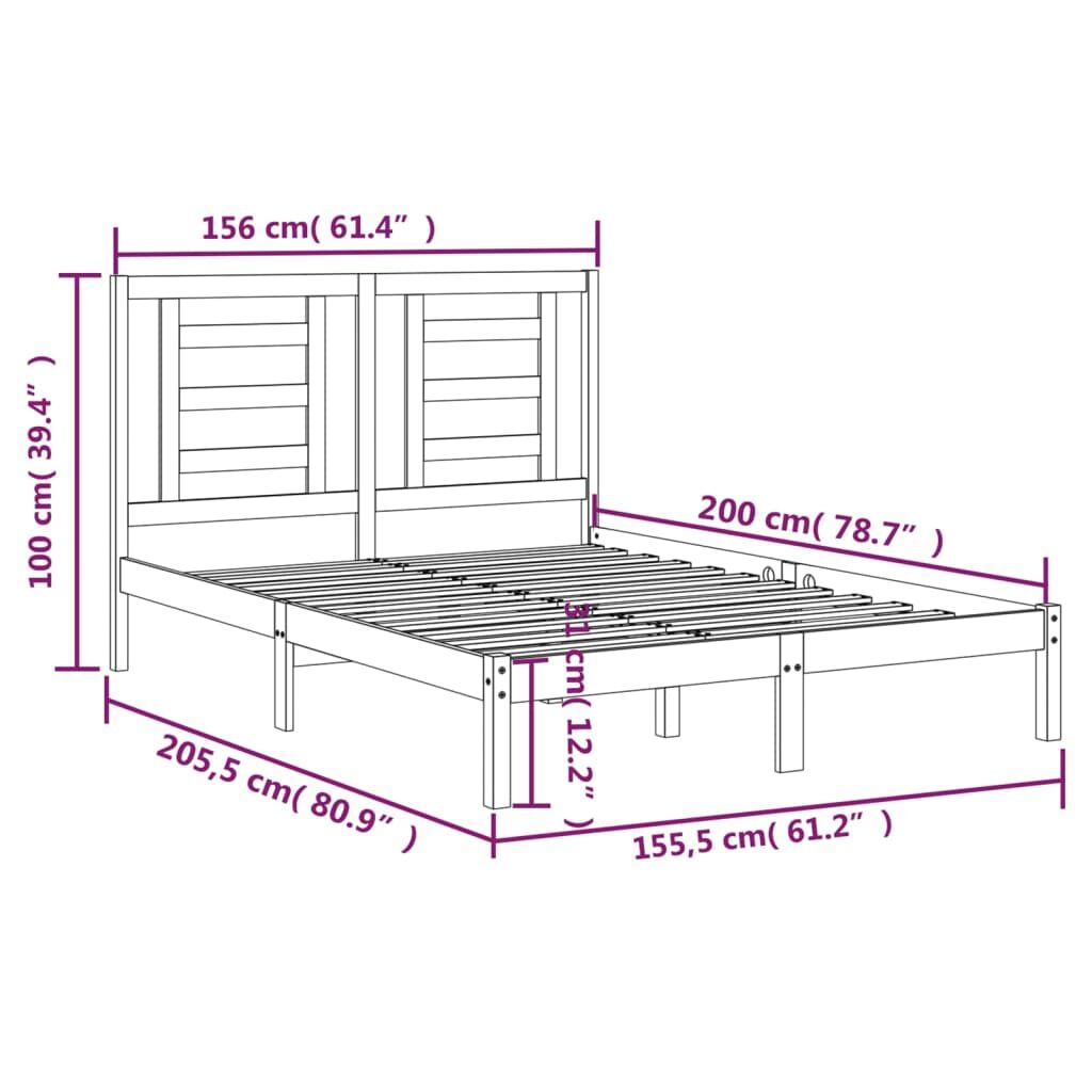 Πλαίσιο Κρεβατιού Γκρι 150x200 εκ. Μασίφ Πεύκο 5FT King Size