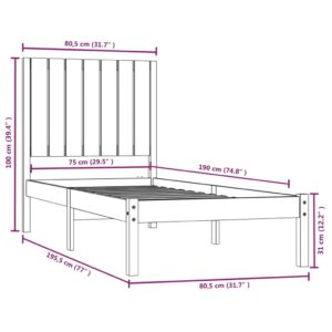 Πλαίσιο Κρεβατιού Γκρι 75x190 εκ. Μασίφ Ξύλο 2FT6 Small Single