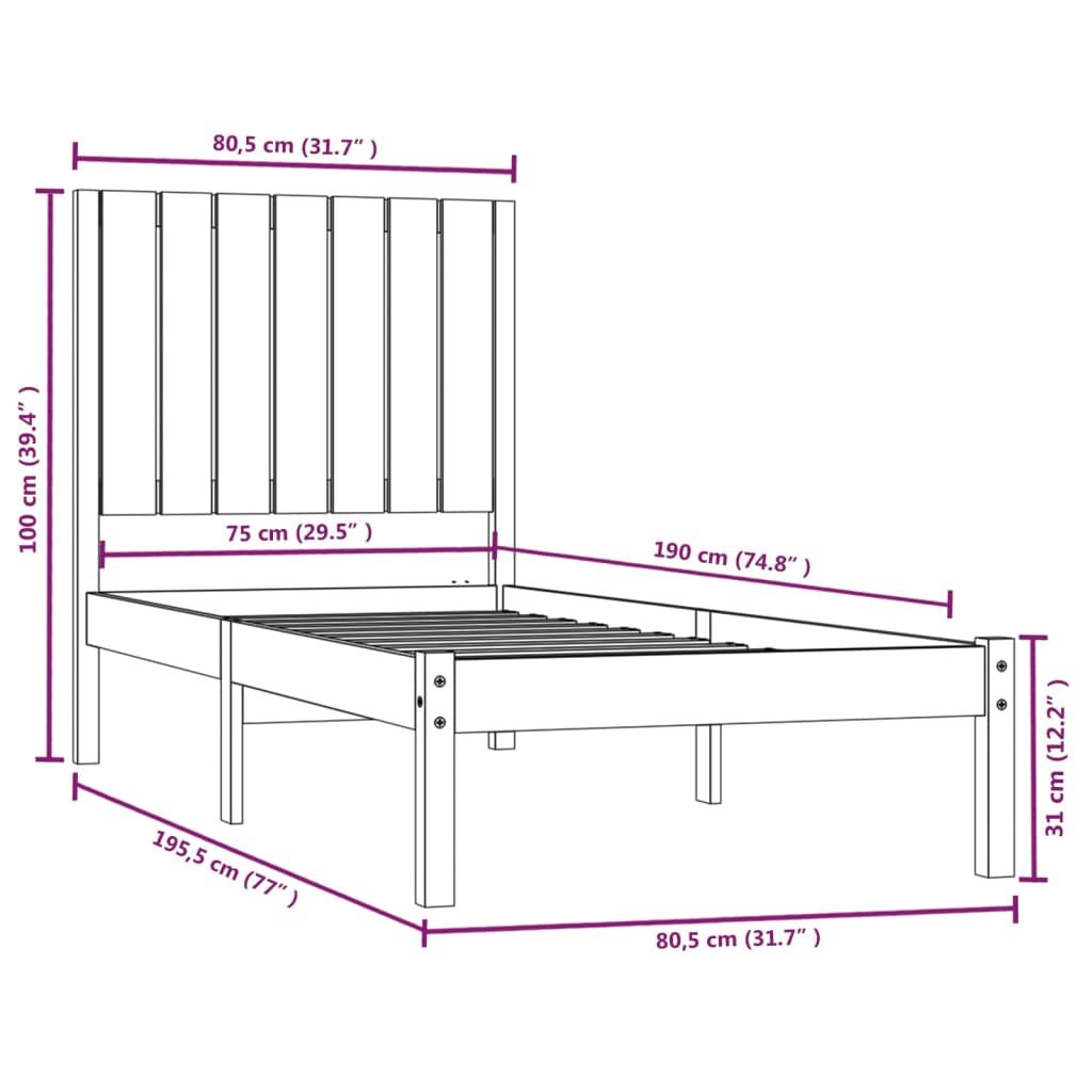 Πλαίσιο Κρεβατιού Μελί 75x190 εκ. Μασίφ Ξύλο 2FT6 Small Single