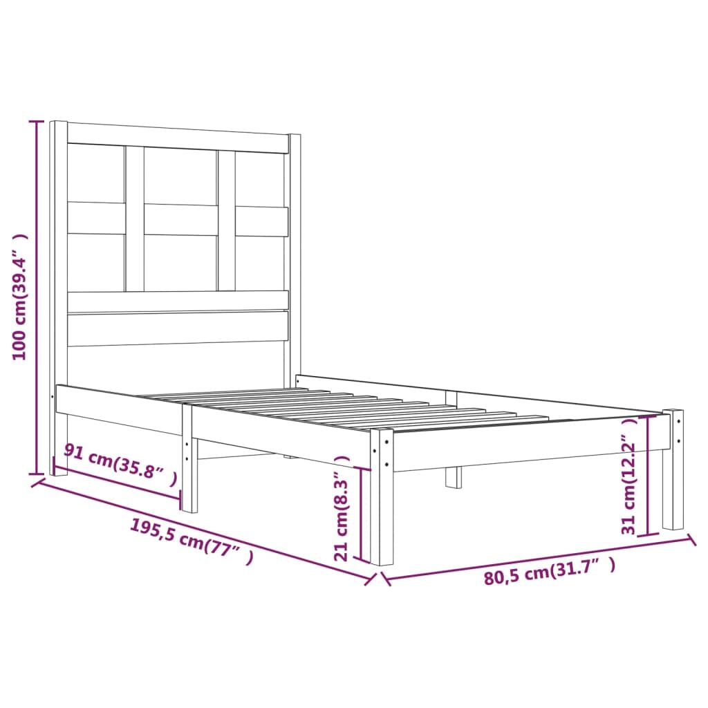 Πλαίσιο Κρεβατιού Γκρι 75x190 εκ. Μασίφ Πεύκο 2FT6 Small Single