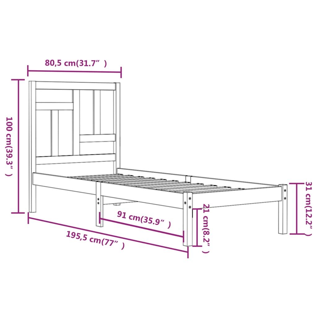 Πλαίσιο Κρεβατιού Μελί 75x190 εκ. Μασίφ Ξύλο 2FT6 Small Single