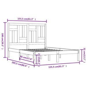 Πλαίσιο Κρεβατιού Γκρι 150x200 εκ. Μασίφ Πεύκο 5FT King Size