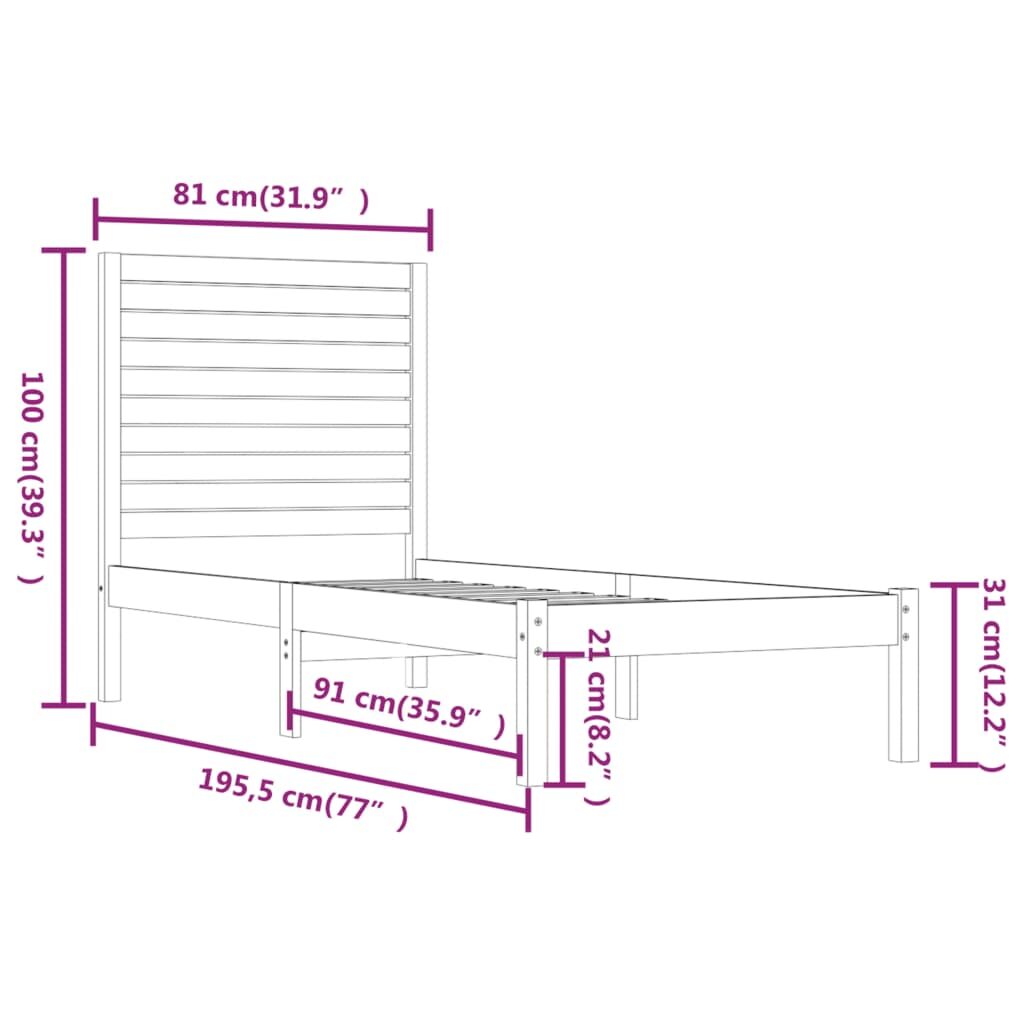 Πλαίσιο Κρεβατιού Λευκό 75x190 εκ. Μασίφ Ξύλο 2FT6 Small Single