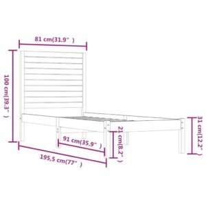 Πλαίσιο Κρεβατιού Λευκό 75x190 εκ. Μασίφ Ξύλο 2FT6 Small Single