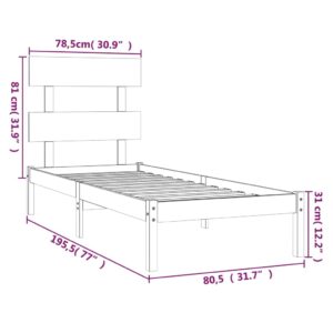 Πλαίσιο Κρεβατιού Γκρι 75x190 εκ. Μασίφ Ξύλο 2FT6 Small Single