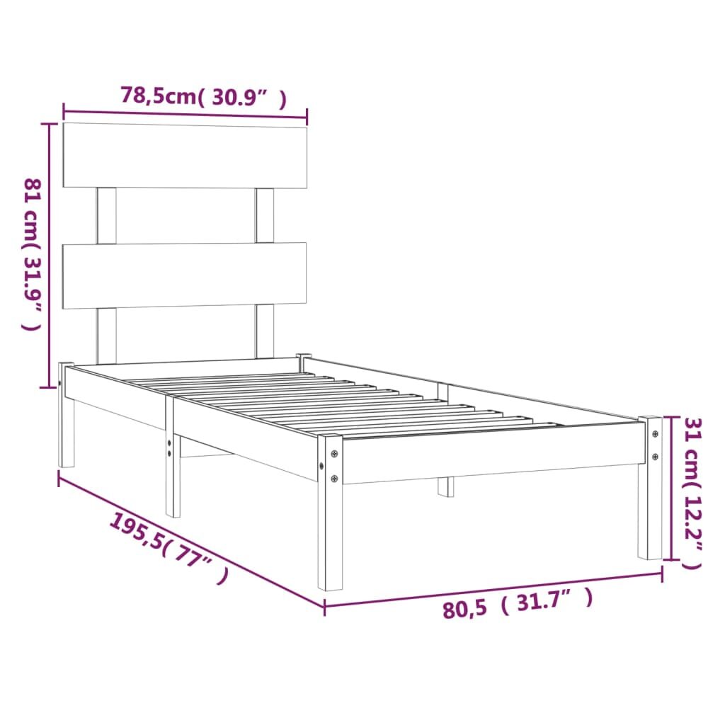 Πλαίσιο Κρεβατιού Μελί 75x190 εκ. Μασίφ Ξύλο 2FT6 Small Single