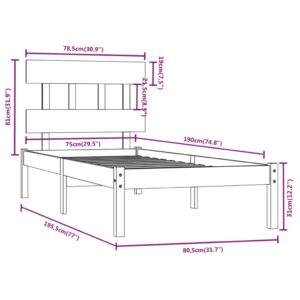 Πλαίσιο Κρεβατιού Γκρι 75x190 εκ. Μασίφ Ξύλο 2FT6 Small Single