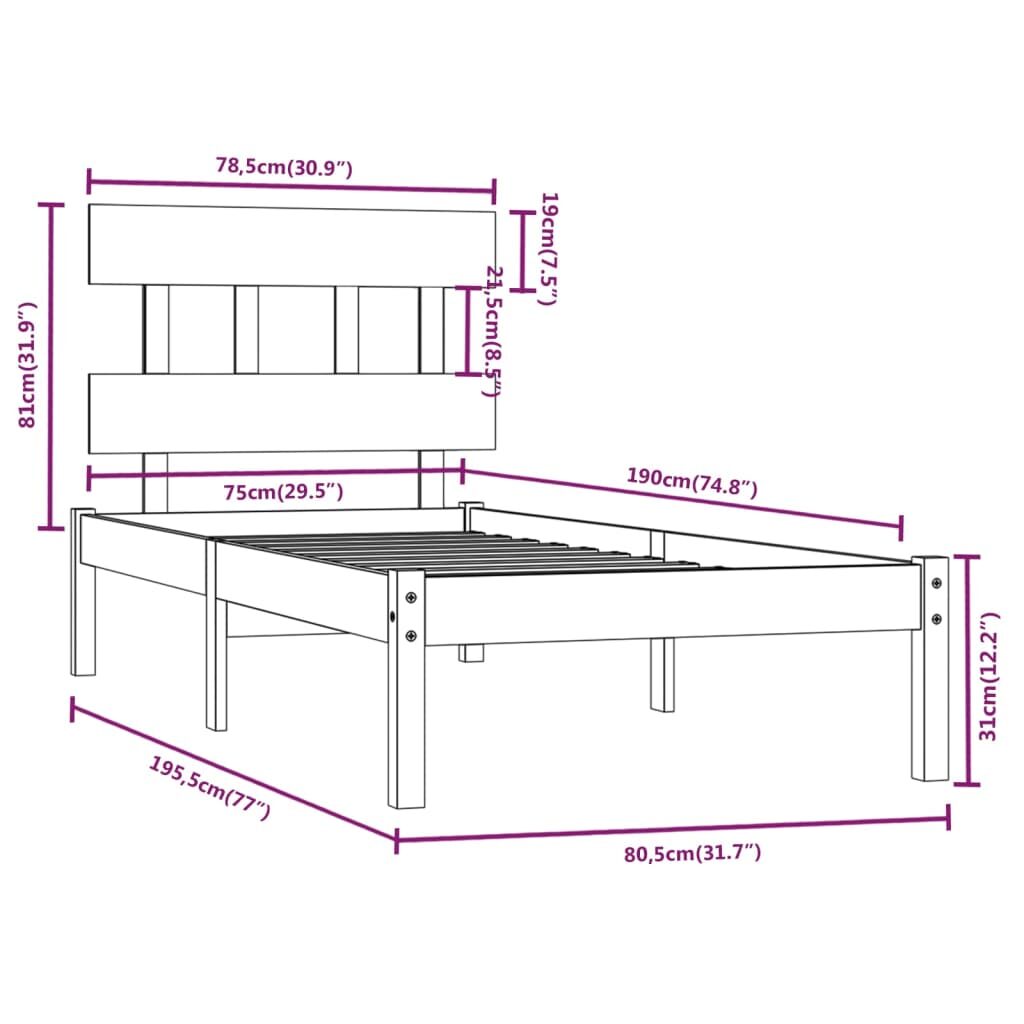 Πλαίσιο Κρεβατιού Μαύρο 75x190 εκ. Μασίφ Ξύλο 2FT6 Small Single