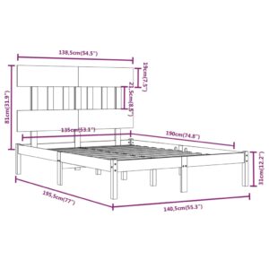 Πλαίσιο Κρεβατιού Μαύρο 135 x 190εκ από Ξύλο Πεύκου 4FT6 Double