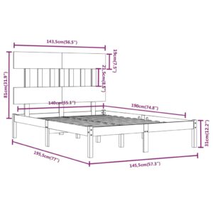 Πλαίσιο Κρεβατιού Καφέ Μελί 140 x 190 εκ. από Μασίφ Ξύλο