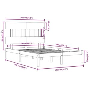 Πλαίσιο Κρεβατιού Γκρι 140x200 εκ. από Μασίφ Ξύλο