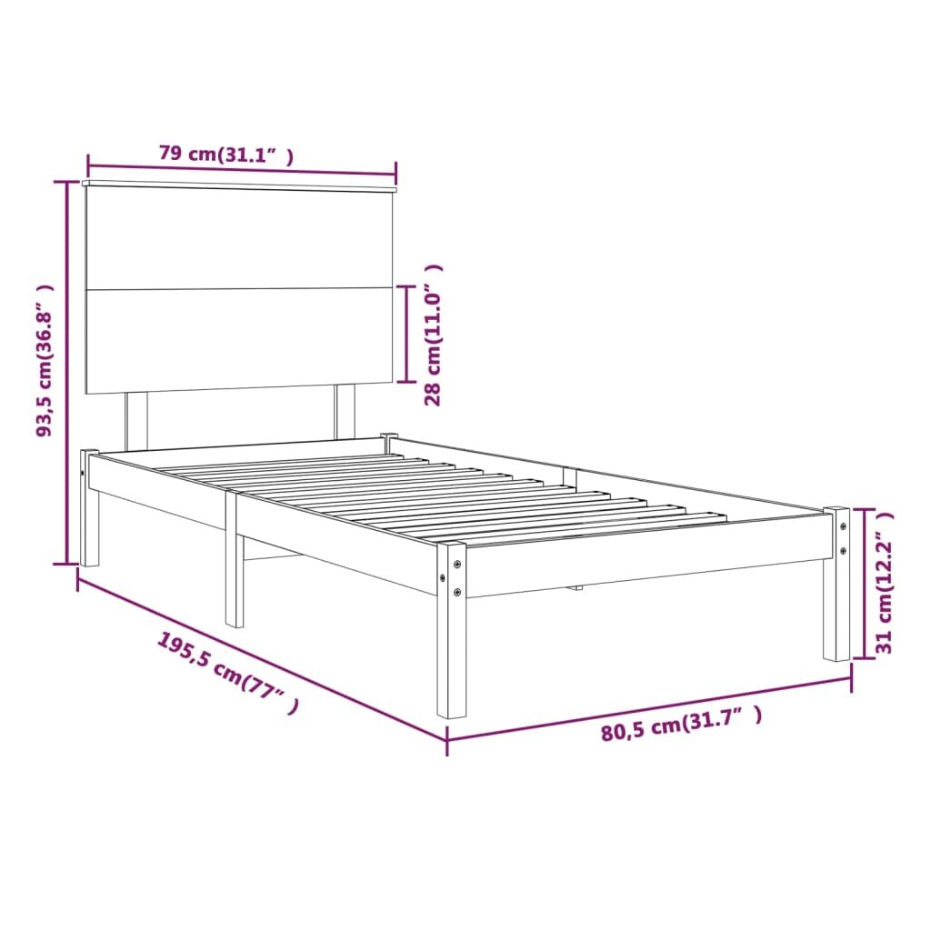 Πλαίσιο Κρεβατιού Μελί 75x190 εκ. Μασίφ Ξύλο 2FT6 Small Single