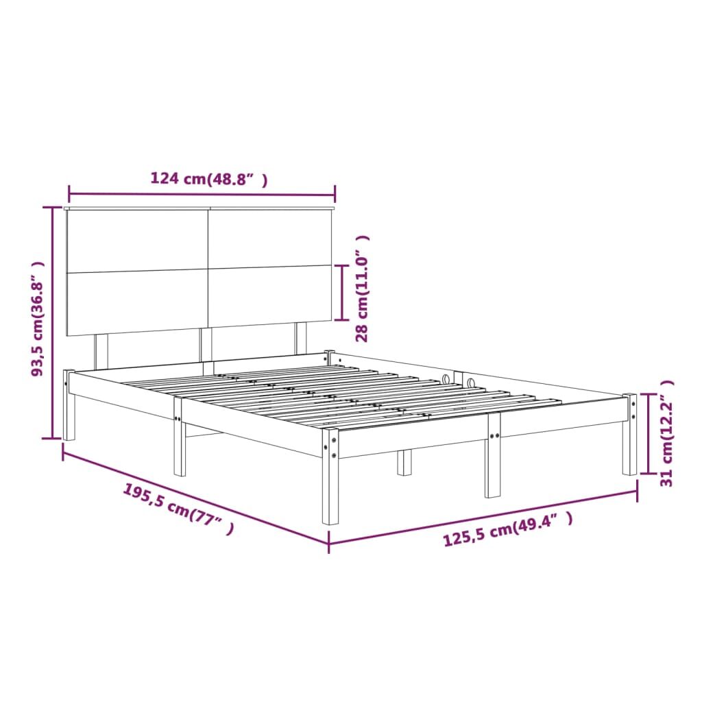 Πλαίσιο Κρεβατιού Γκρι 120x190 εκ. Μασίφ Ξύλο 4FT Small Double