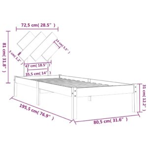 Πλαίσιο Κρεβατιού Γκρι 75x190 εκ. Μασίφ Ξύλο 2FT6 Small Single