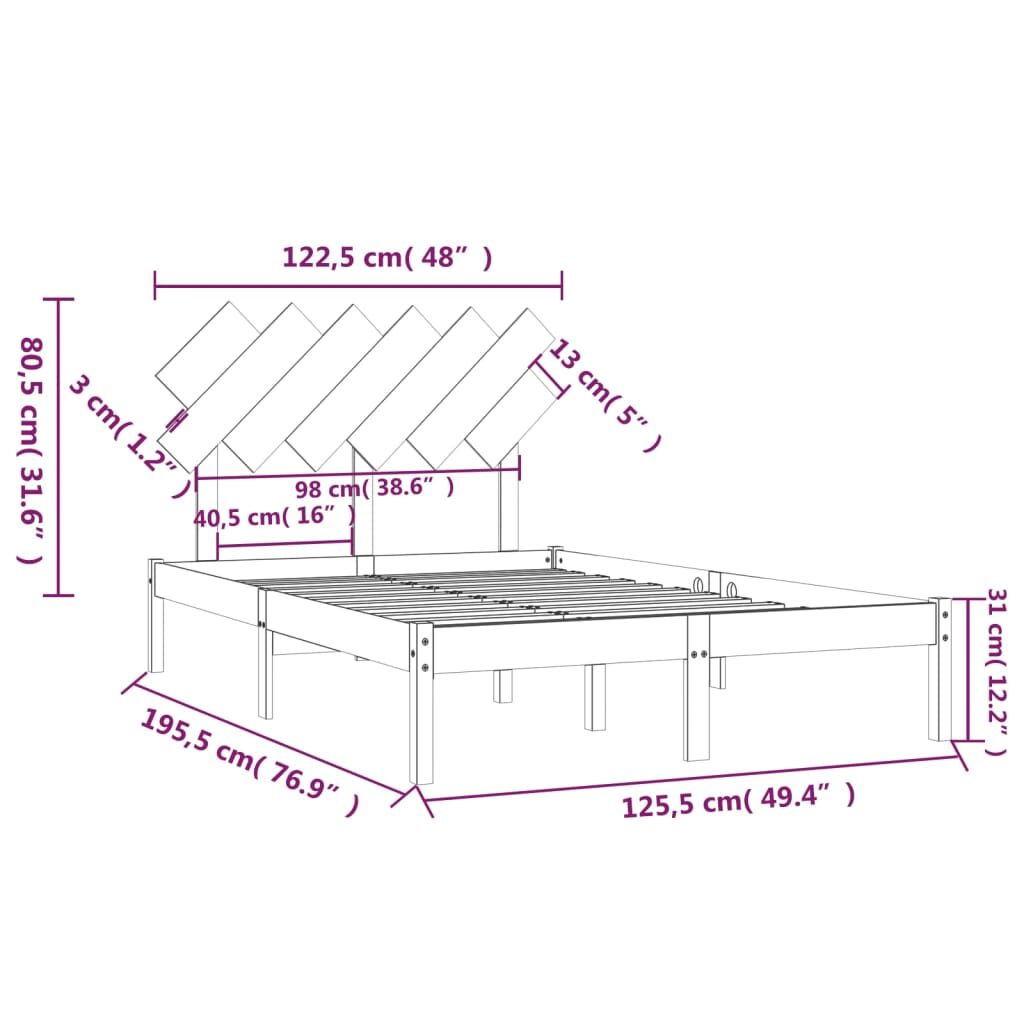 Πλαίσιο Κρεβατιού Γκρι 120x190 εκ. Μασίφ Ξύλο 4FT Small Double