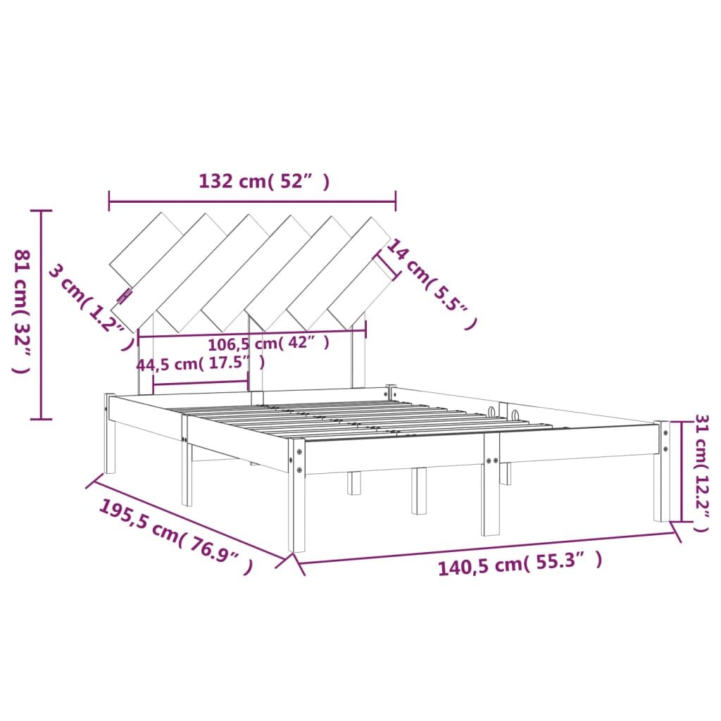 Πλαίσιο Κρεβατιού Μαύρο 135 x 190 εκ. Μασίφ Ξύλο 4FT6 Double