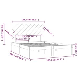 Πλαίσιο Κρεβατιού Γκρι 150x200 εκ Μασίφ Ξύλο 5FT King Size