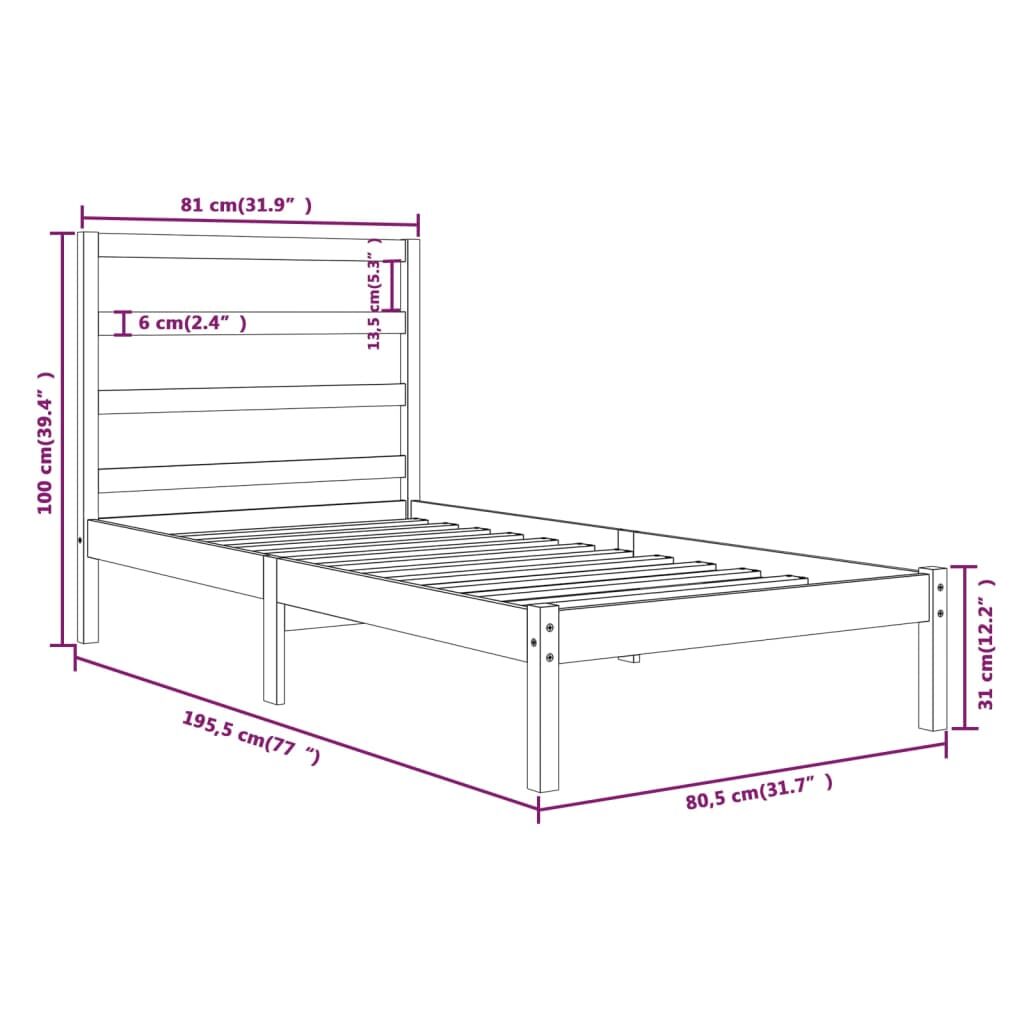 Πλαίσιο Κρεβατιού Γκρι 75x190 εκ. Μασίφ Ξύλο 2FT6 Small Single